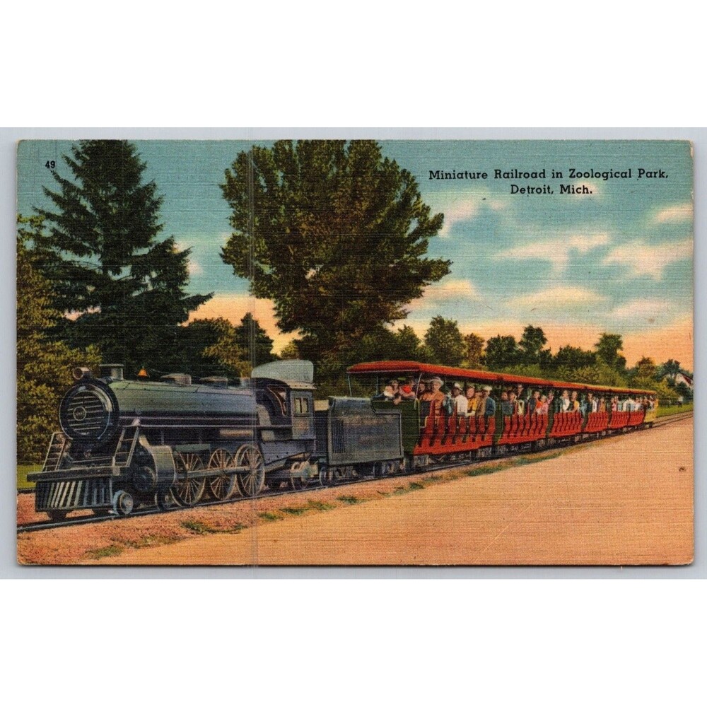 Vintage Linen Postcard Detroit Zoo Miniature Railroad Michigan Tichnor 66565